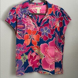 Caribbean Joe Vibrant Floral Top - Pink and Blue